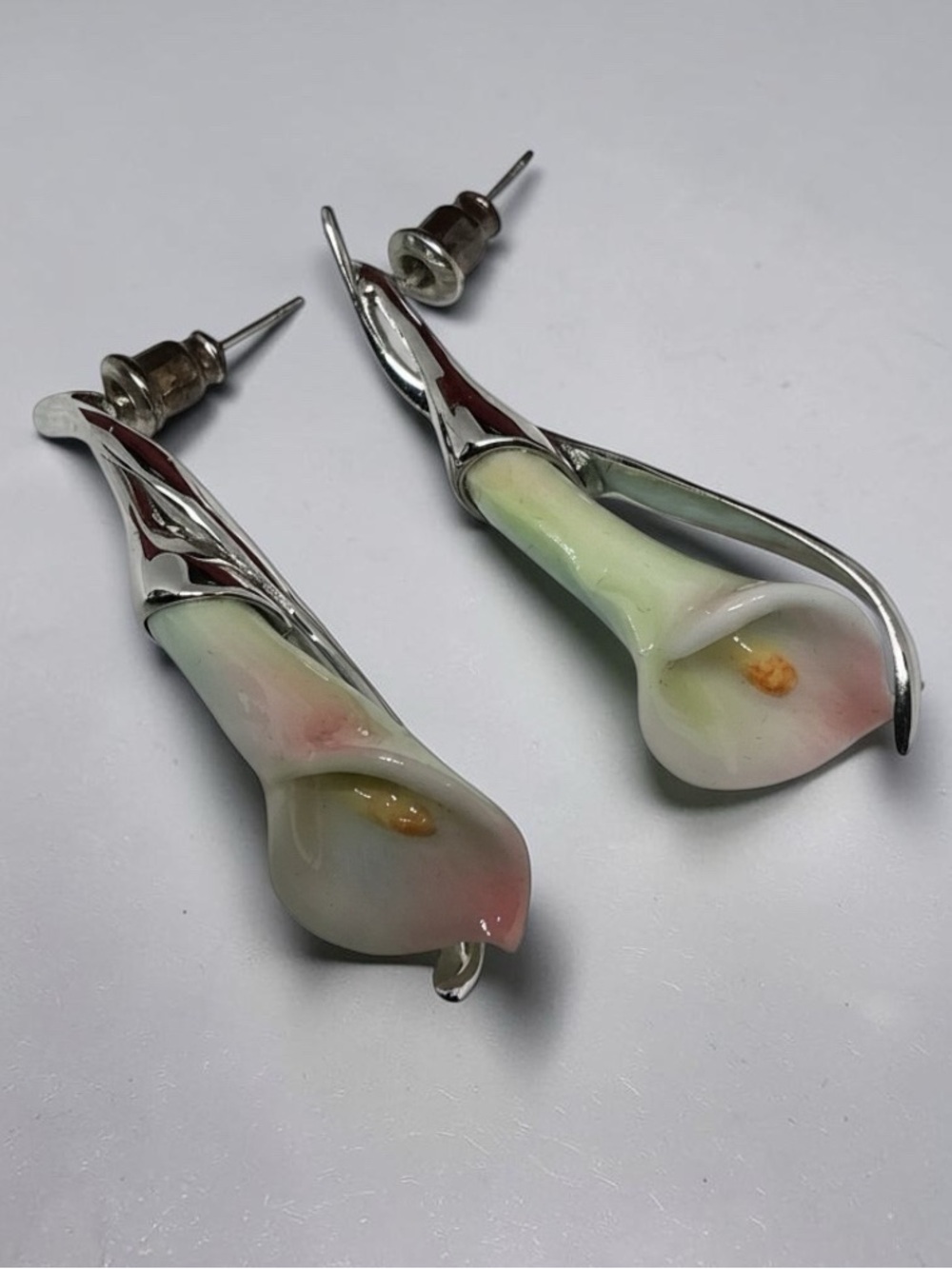 Franz Calla Lily Porcelain Dangle Earrings Hand Painted